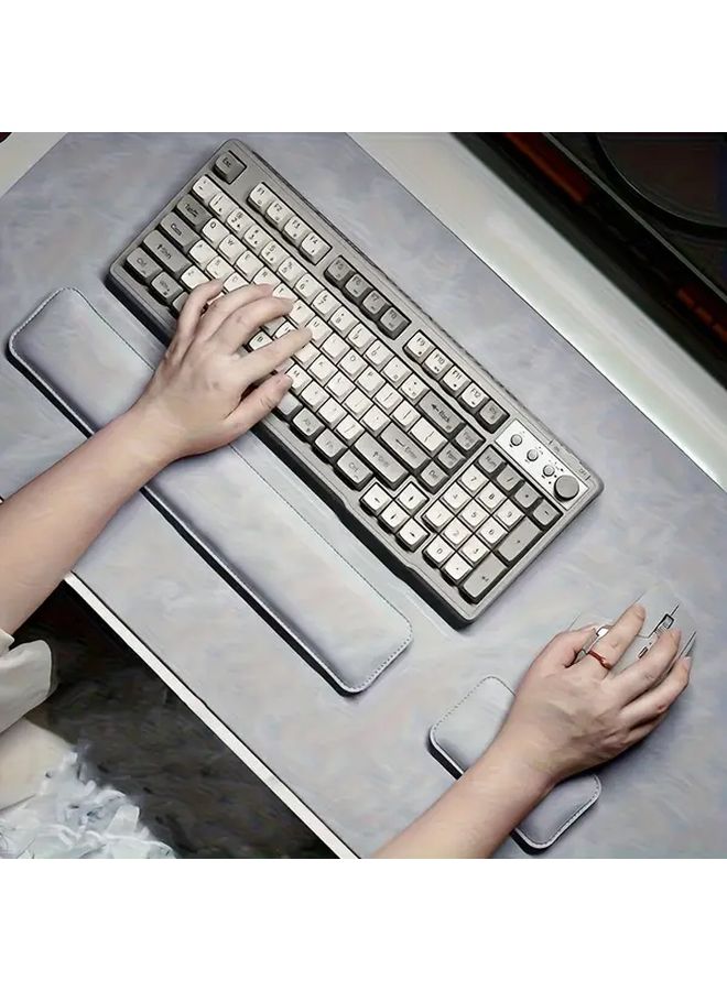 Gray 3pcs Set Mouse Pad Keyboard Pad Wrist Rest Large Desk Protector 70x35cm - Image 4
